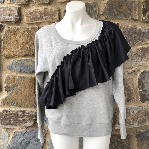 J. CREW Women Thick Heavyweight Stretch Comfy Cotton Blouse Ruffle Trim Medium - Picture 1 of 7